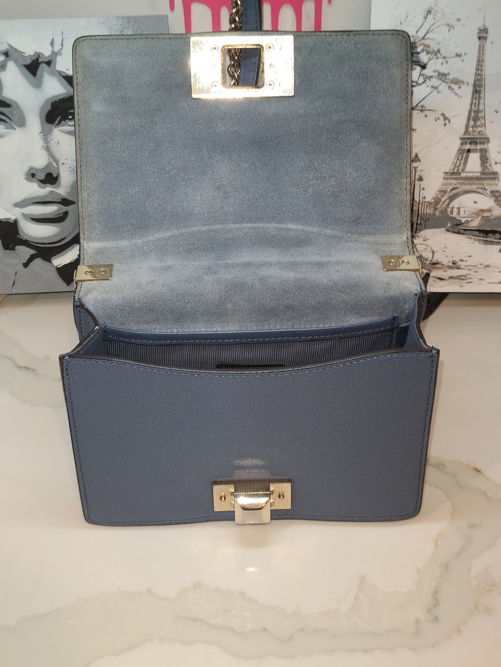 Furla Blue Leather Chain Crossbody Bag with Gold Hardware and COA - Picture 12 of 16